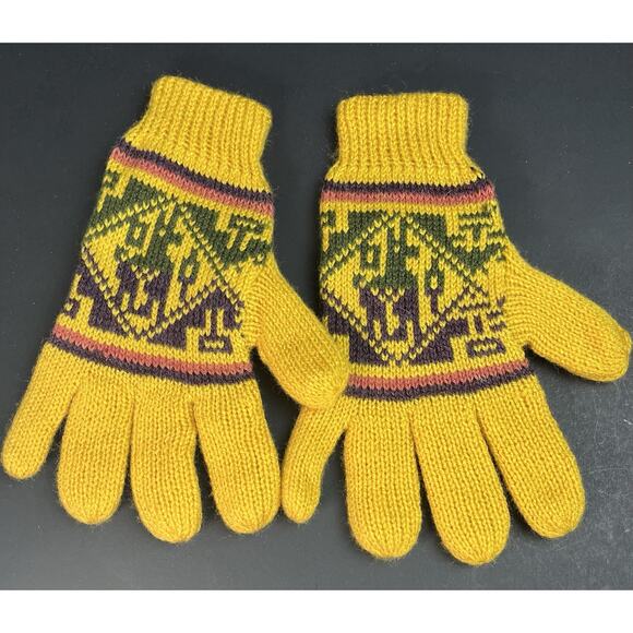 Yellow/Green/Brown Finger Unisex Peruvian Alpaca Wool Adult Gloves NEW - Picture 1 of 3